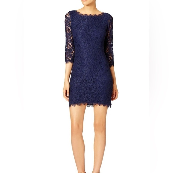 Diane Von Furstenberg Dresses & Skirts - DIANE VON FURSTENBERG Silk Blend Navy Zarita Lace Shift Dress size Large/10